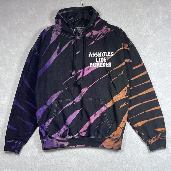 A**holes Live Forever Sweater Mens Large Black Multicolored Print Hoodie Casual - Picture 1 of 11